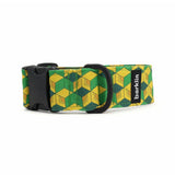 Pixel Grid dog collar, 4 cm width, ECONABLE recycled buckle, front-arc product view, REPREVE canvas, handmade in EU.