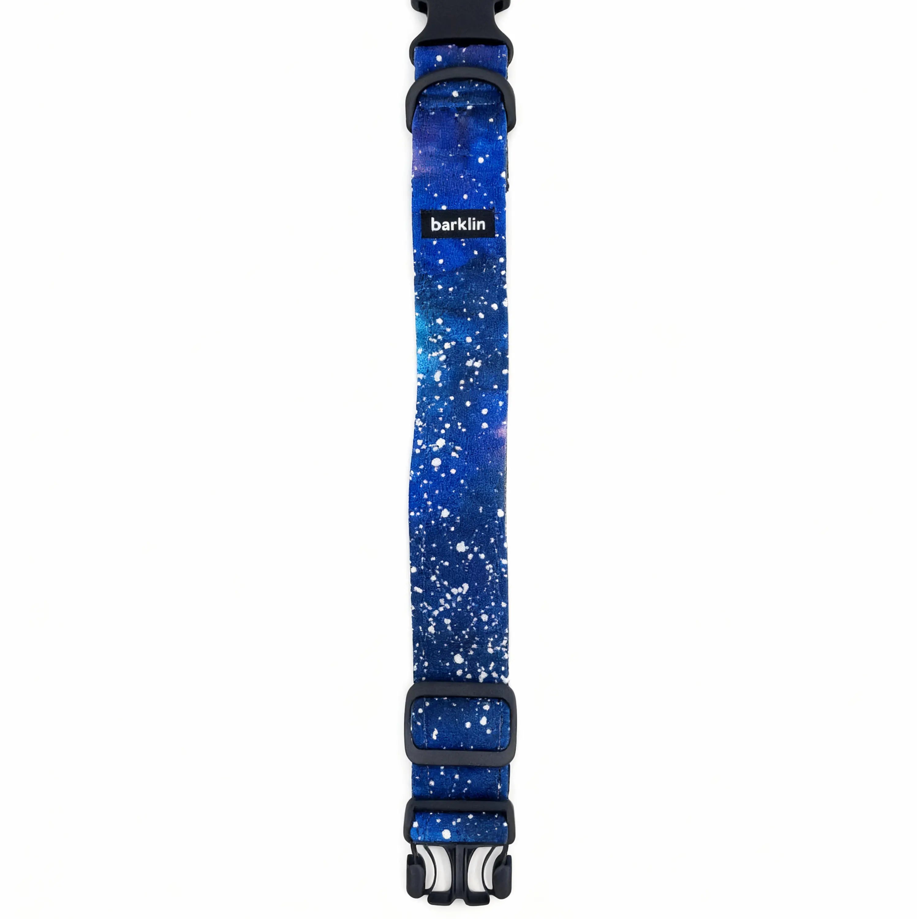 Cosmic Canvas dog collar in 4 cm width, full flat-lay view, REPREVE canvas strap with ECONABLE buckle, EU-made.
