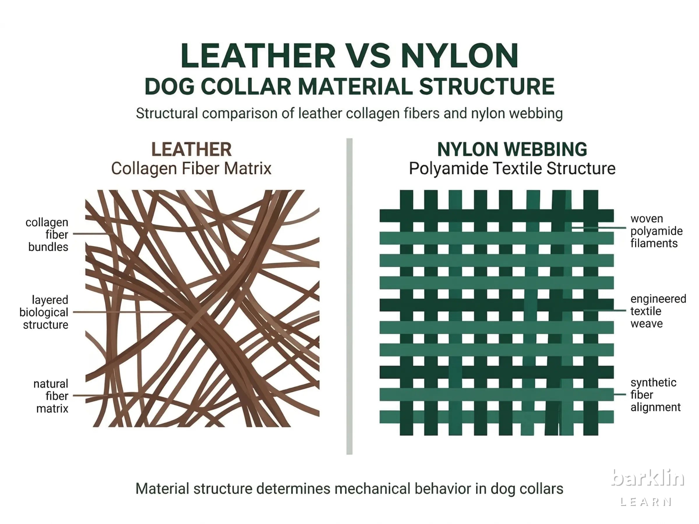 Diagram of leather and nylon material structure in a dog collar