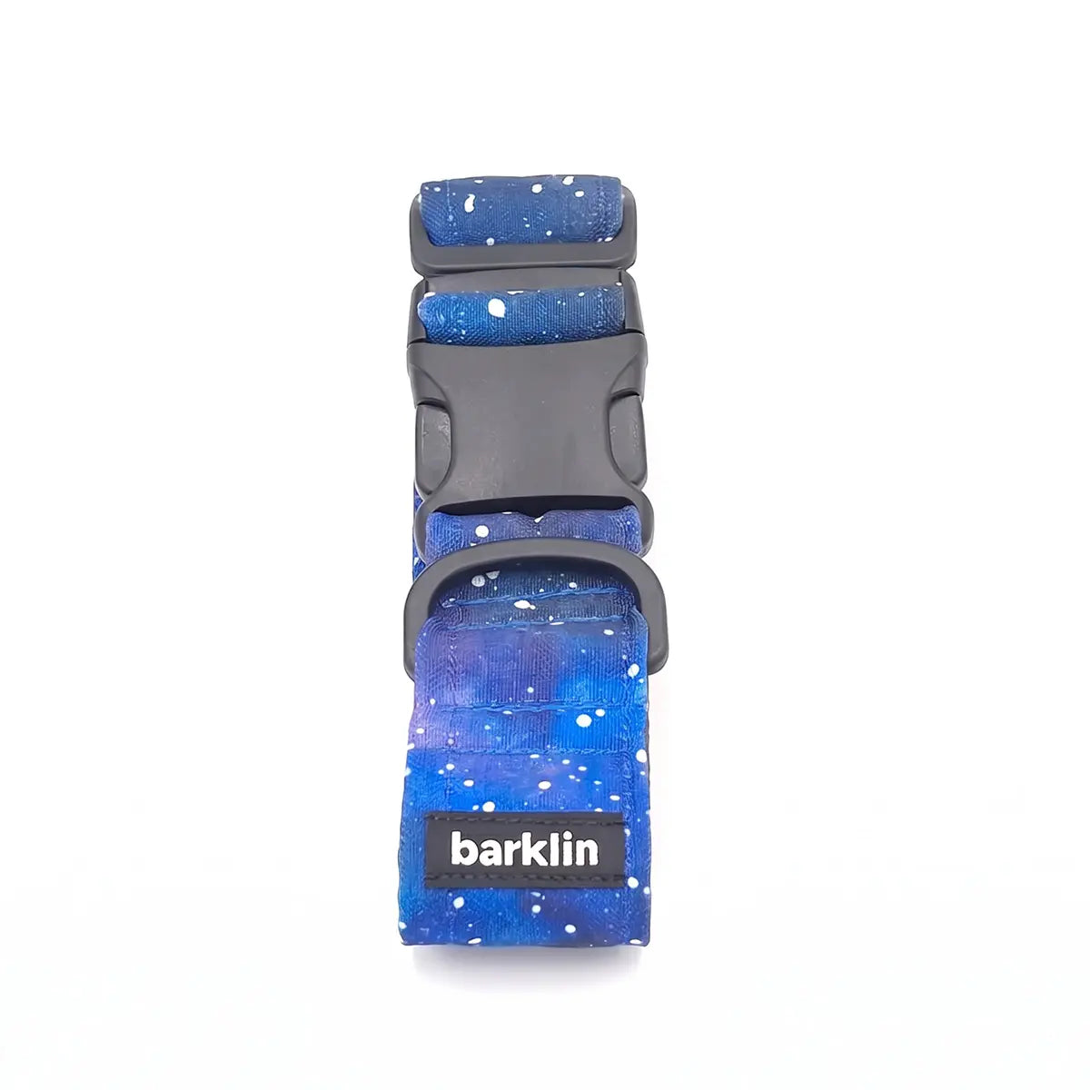 Wide dog collar 4 cm Cosmic Canvas pattern with ECONABLE recycled nylon buckle showing side release structure