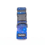 Wide dog collar 4 cm Cosmic Canvas pattern with ECONABLE recycled nylon buckle showing side release structure