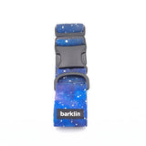 Wide dog collar 4 cm Cosmic Canvas pattern with ECONABLE recycled nylon buckle showing side release structure