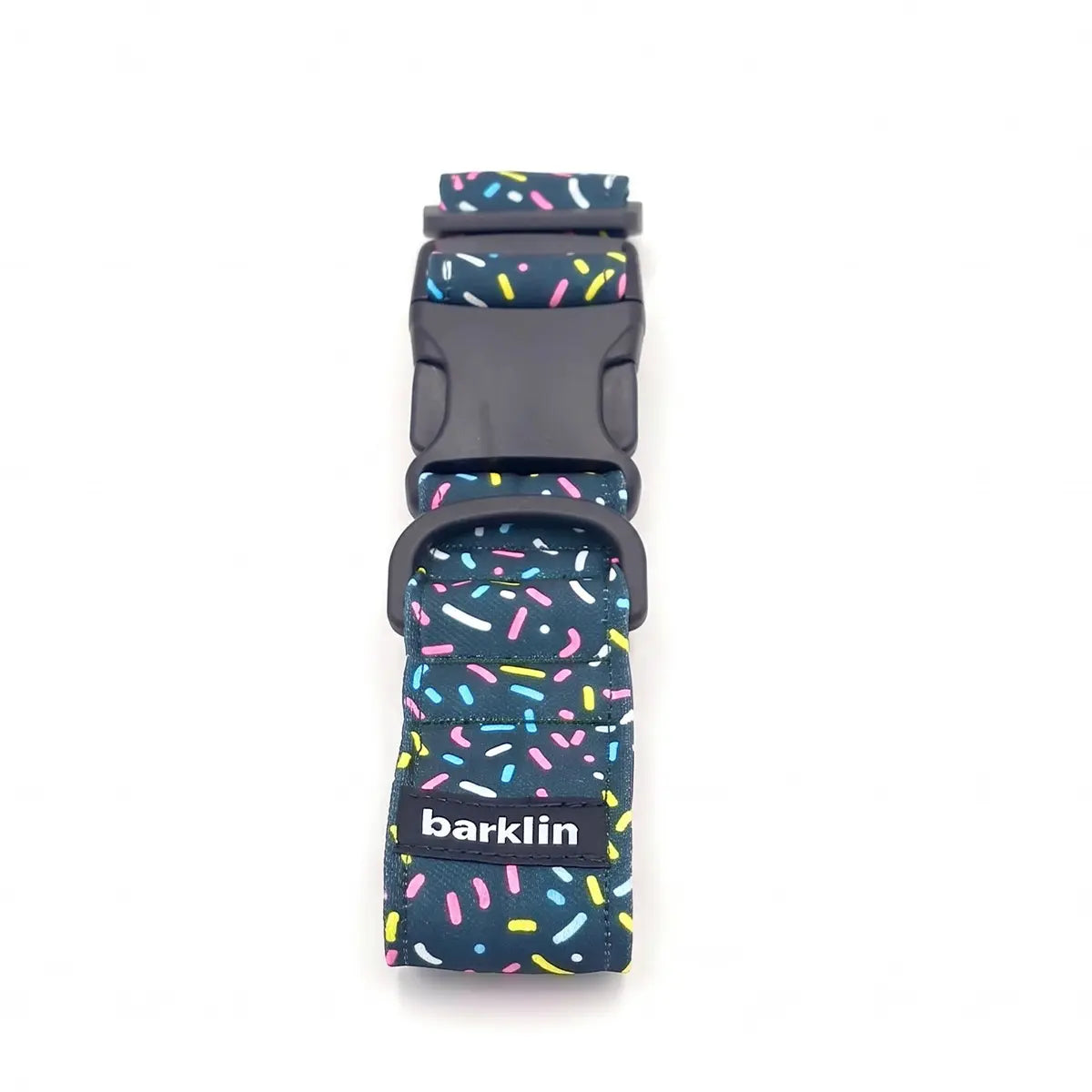 Wide dog collar 4 cm Eighties Sugar pattern with ECONABLE recycled nylon buckle showing side release structure
