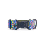Wide dog collar 4 cm Electric Tribe pattern with magnetic Fidlock buckle showing closure mechanism