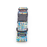 Wide dog collar 4 cm Glitch pattern with ECONABLE recycled nylon buckle showing side release structure