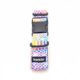 Wide dog collar 4 cm Kaleido Snake pattern with ECONABLE recycled nylon buckle showing side release structure