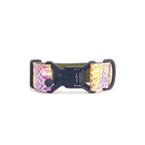 Wide dog collar 4 cm Kaleido Snake pattern with magnetic Fidlock buckle showing closure mechanism