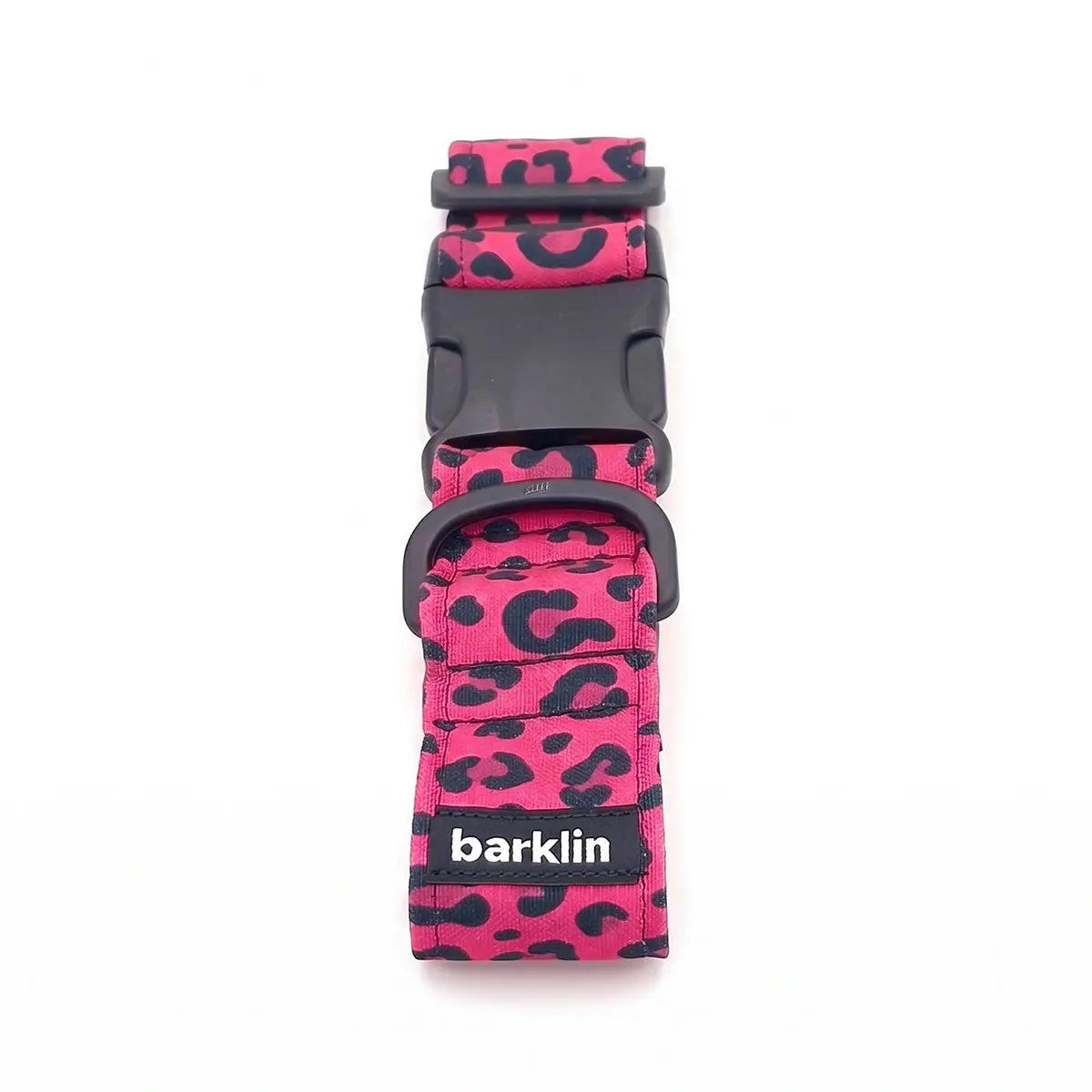 Wide dog collar 4 cm Pop Leopard pattern with ECONABLE recycled nylon buckle showing side release structure