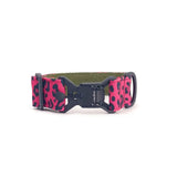 Wide dog collar 4 cm Pop Leopard pattern with magnetic Fidlock buckle showing closure mechanism