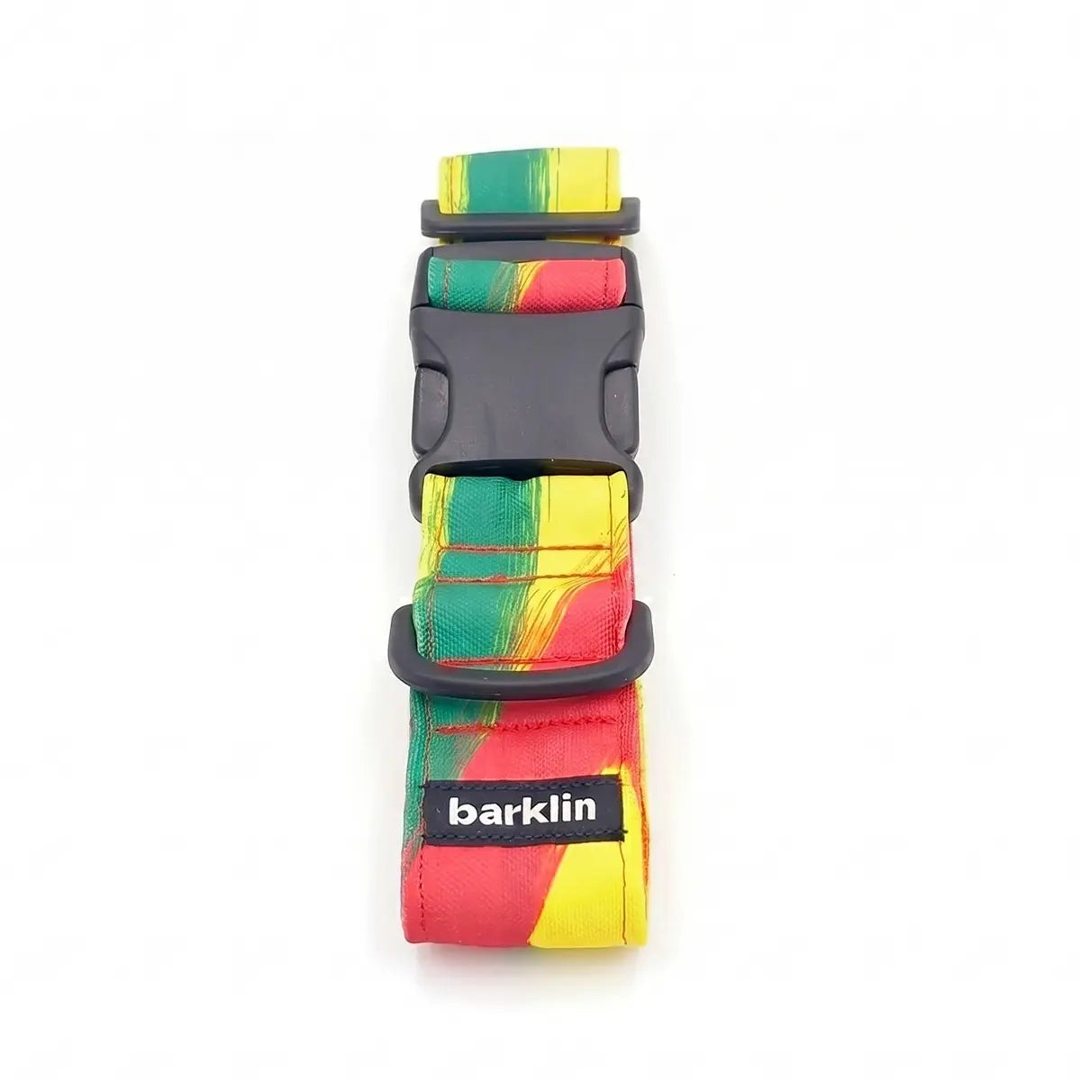 Wide dog collar 4 cm Rhythm pattern with ECONABLE recycled nylon buckle showing side release structure