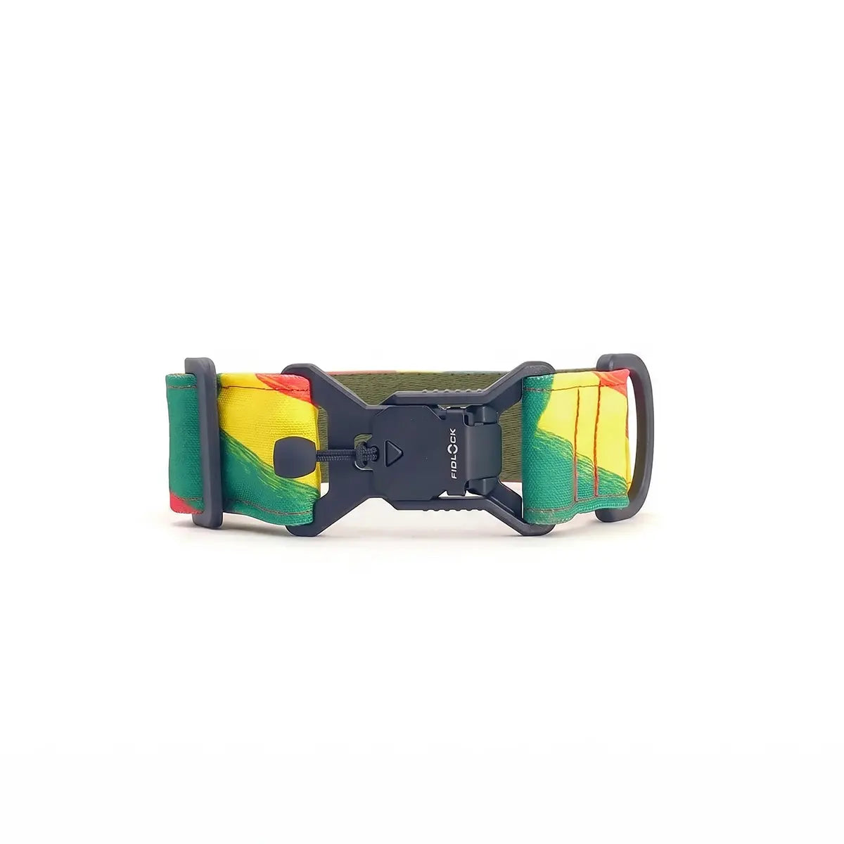 Wide dog collar 4 cm Rhythm pattern with magnetic Fidlock buckle showing closure mechanism