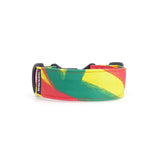 Wide dog collar 4 cm Rhythm pattern with bold red, yellow and green stripe composition shown in curved form